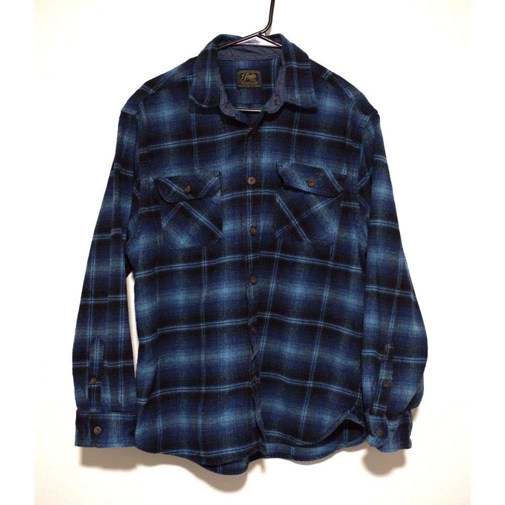 Jachs NY Heritage Flannel Shirt Mens XL Blue Black Plaid Long Sleeve Button Down